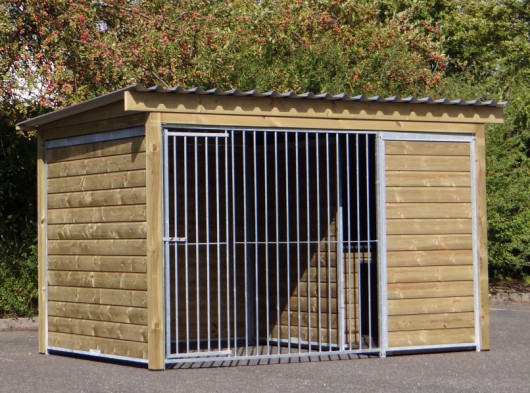 Chenil pour chien Forz avec niche isolée, plate-forme et cadre en bois 343x240