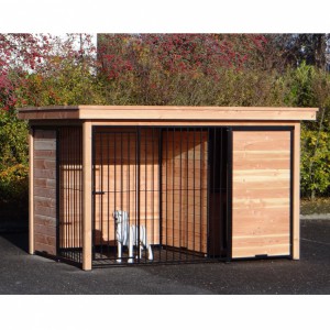 Chenil pour chien FORZ noir/Douglas avec cadre en bois et toit Luxe 342x240cm
