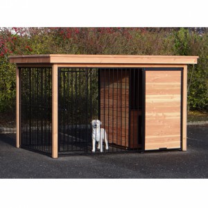 Chenil Fix Noir avec cadre en bois de Douglas et niche pour chien 352x240cm