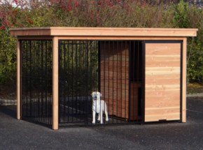 Chenil Fix Noir avec cadre en bois de Douglas et niche pour chien