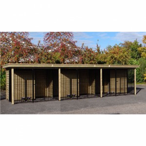 Chenil pour chien COMPART avec 3 niches, plaques de sol et des gamelles 825x240x222cm