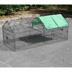 Parc enclos pour lapins, cage métallique noire avec parasol 180x75x75cm