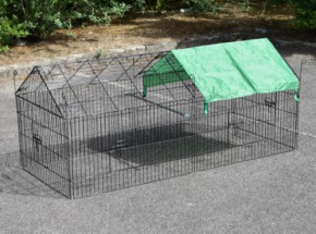 Parc enclos pour lapins, cage métallique noire, avec parasol 180x75x75cm