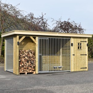 Chenil pour chien Modul COMBI avec espace pour bois du chauffage et espace du stockage 462x240x209cm