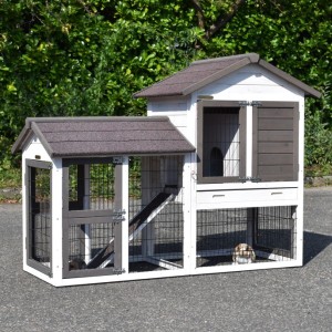 Clapier pour lapin Prestige Small avec enclos · incl. ensemble d'isolation · 162x72x122cm