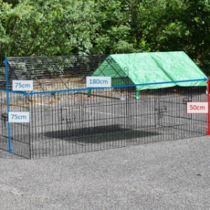 Parc enclos pour lapins, cage métallique noire avec parasol 180x75x75cm