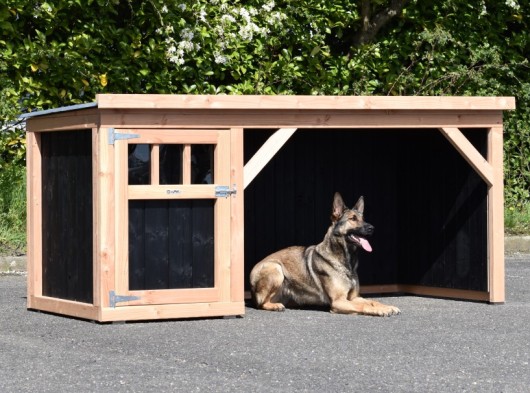 Niche pour chien Isa 1 avec véranda - Douglas/noir 242x122x113cm