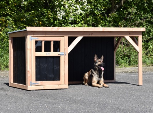 Niche pour chien Isa 2 avec véranda · Douglas/noir · 242x122x113cm