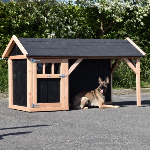 Niche pour chien Isa 2 avec toit pointu et véranda 254x129x140cm