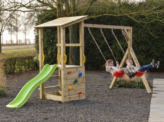 Équipment de jeu Plan 90 + toboggan & balançoire • bois d'épicéa impregné