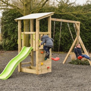 Équipement de jeu Plan 90+ avec toboggan & balançoire · 168x439x226cm