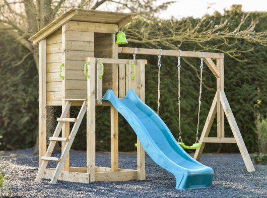 Équipment de jeu Cabin 120 avec toboggan & balançoire · bois d'épicéa impregné