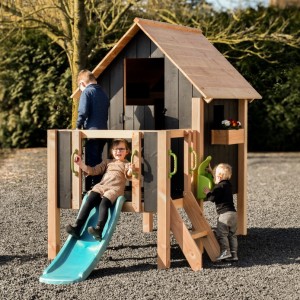 Maison de jeu Dream 60 avec toboggan · douglas/noir · 166x343x226cm