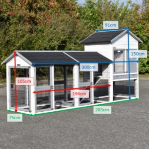 Clapier à lapins Prestige moyen blanc avec 2 enclos, de différentes tailles.