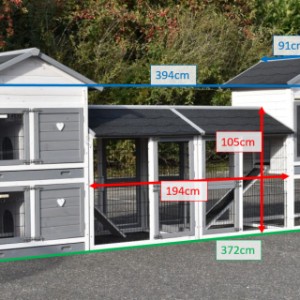 Clapiers à lapins de différentes tailles : Prestige moyen blanc avec 2 enclos et double moyen.