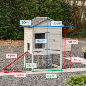 Dimensions du poulailler Prestige Medium gris clair avec pondoir 132x90x150 cm