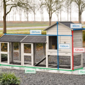 Dimensions du Prestige Medium gris clair avec 2 enclos 297x91x150 cm