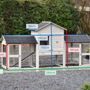 Dimensions du clapier Prestige Medium Double gris clair anti-rongeage 299x90x150 cm