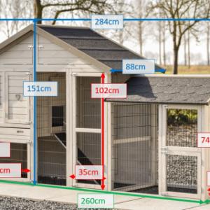 Tailles différentes du poulailler Holiday Medium avec enclos additive