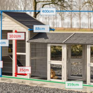 Tailles différentes du poulailler Holiday Medium avec 2 enclos et une pondoir