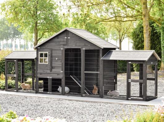 Clapier Holiday Large Black avec 2 enclos 489x100x195cm