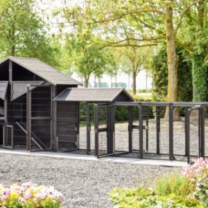 Grâce à ses nombreuses portes et son tiroir coulissant, le poulailler Holiday Large est particulièrement pratique à utiliser