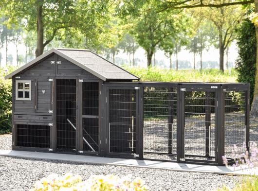 Clapier pour lapin Holiday Medium Black avec enclos Functional 362x87x151cm