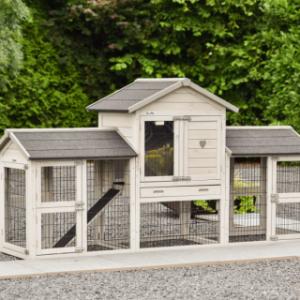 Le clapier pour lapin Prestige Small Light-grey est étendue avec 2 enclos