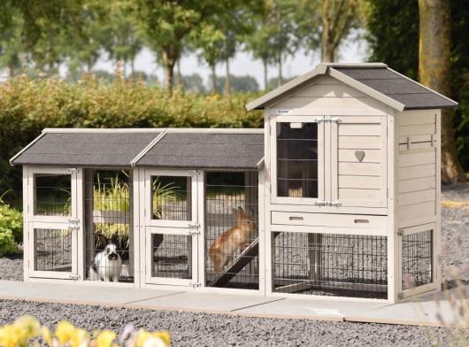 Clapier pour lapin Prestige Small Light-grey avec 2 enclos 238x72x122cm