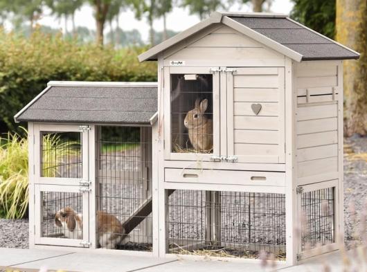 Clapier pour lapin Prestige Small Light-grey avec enclos 162x77x122cm