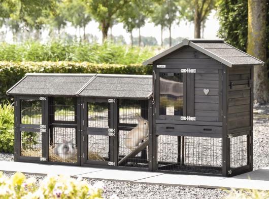 Clapier pour lapin Prestige Small Black avec 2 enclos 238x72x122cm