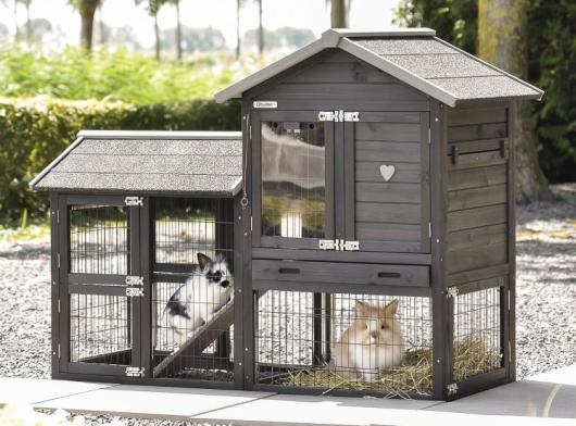 Clapier pour lapin Prestige Small Black avec enclos 162x77x122cm