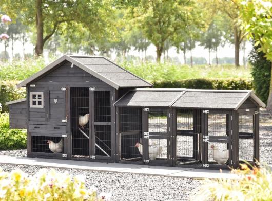 Poulailler Holiday Small Black avec 2 enclos et pondoir 327x73x128cm