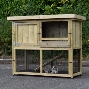 Clapier à lapins Axi Maxi bois d'épicéa traité 146x67x118cm