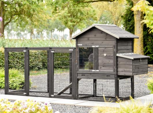Poulailler Prestige Medium Black avec enclos Functional et pondoir 303x90x150cm