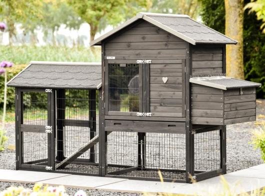 Poulailler Prestige Medium Black avec enclos et pondoir 229x90x150 cm