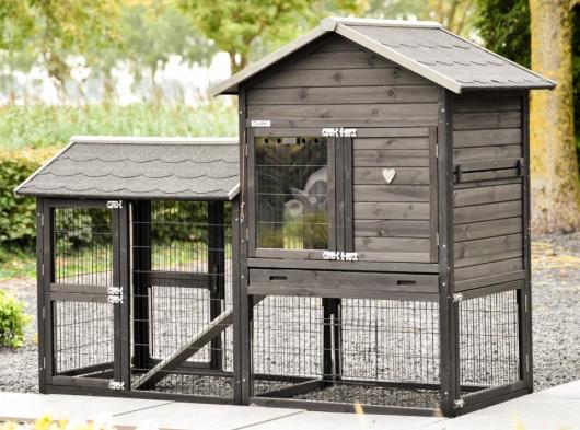 Cage pour lapin Prestige Medium Black avec anti-mordillage et enclos à gauche 200x90x150cm