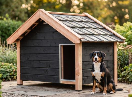 Niche pour chien Snuf noir/Douglas - isolée | 193x134x143cm