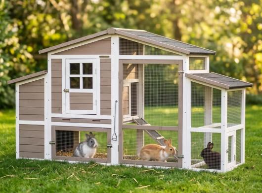 Clapier pour lapin ou cobaye avec pondoir 206x75x120cm
