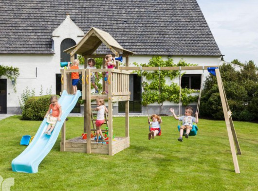 Aire de jeux Blue Rabbit Pagoda haute avec toboggan et module balançoire