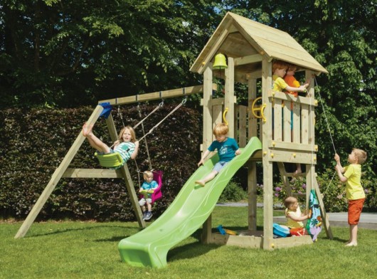 Aire de jeux Blue Rabbit Kiosk haute avec balançoire et toboggan