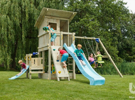 Équipment de jeu Beach hut 120 avec balançoire, mur d'escalade et 2 toboggans