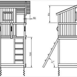 Aire de jeux Blue Rabbit Beach Hut haute – schéma avec dimensions
