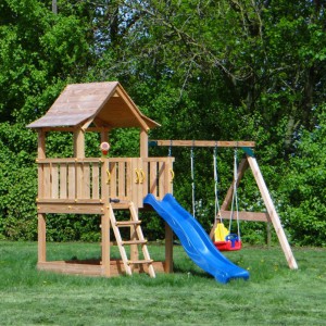 Maison de jeu Pagoda bas avec toboggan et balançoire | Bois de Douglas