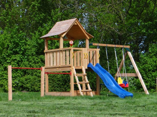 Équipment de jeu Pagoda 120 avec balançoires et barres de gymnastique | Bois de Douglas